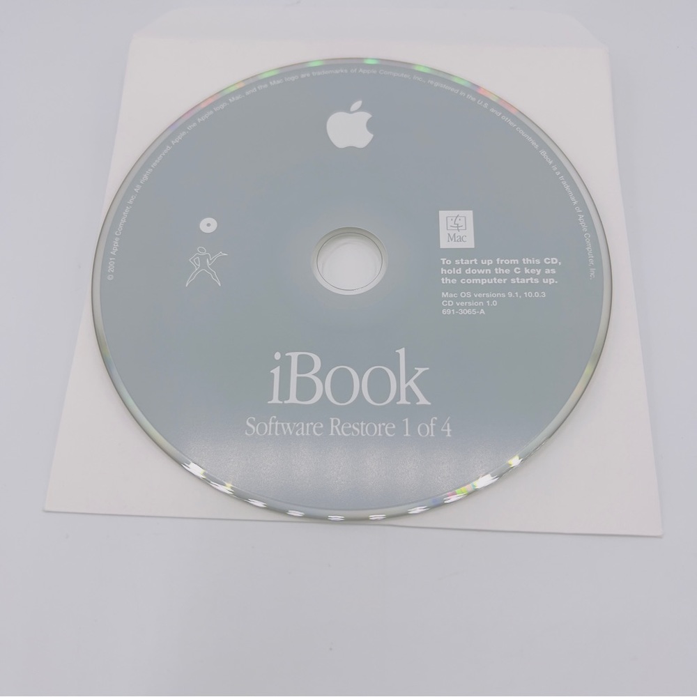 iBook Mac software restore discs 1-4 Mac OS Version 9.1,10.0.3